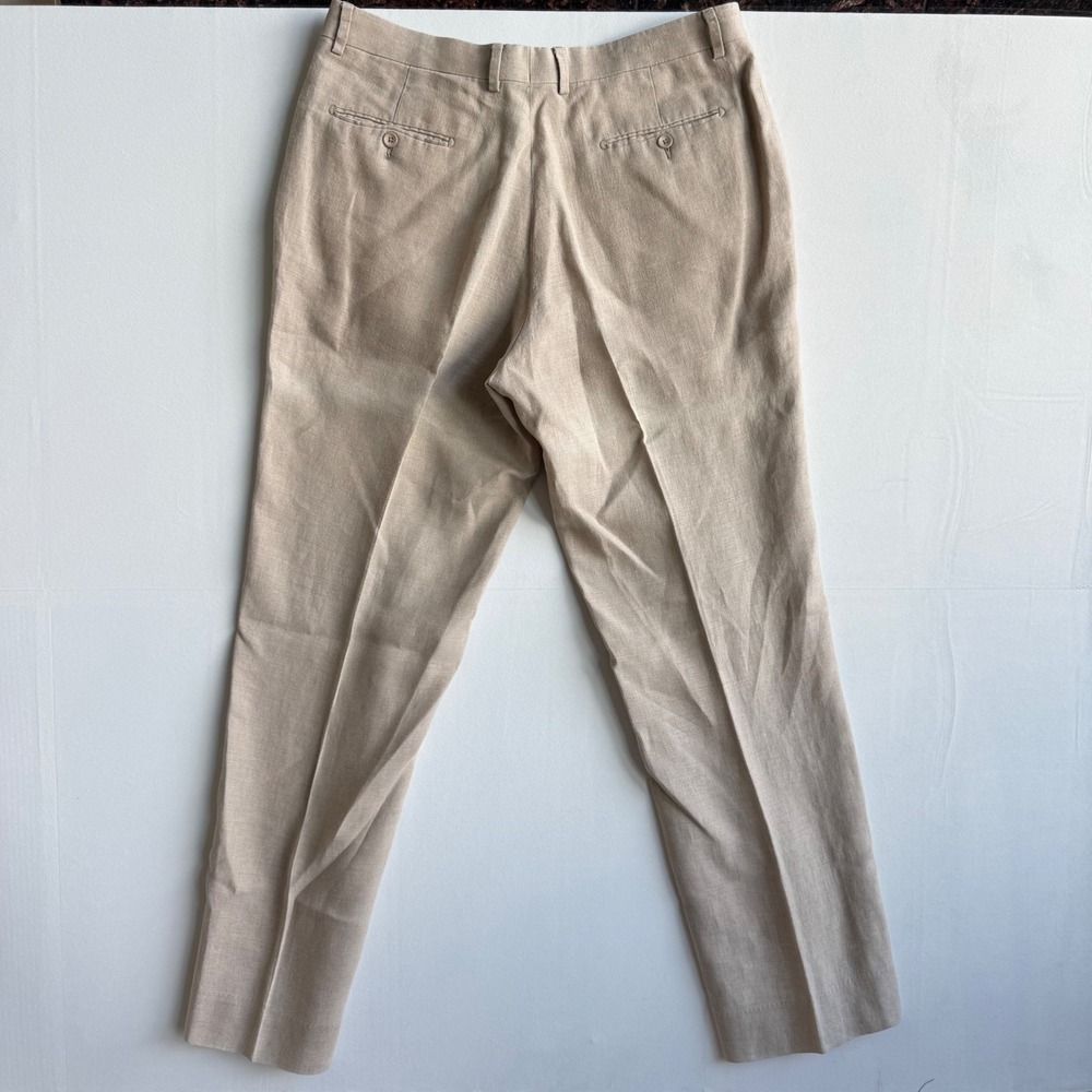Paul Fredrick Mens Tan 100% Linen Flat Front Dress Pants Size 36 Tall Classic - Picture 7 of 14